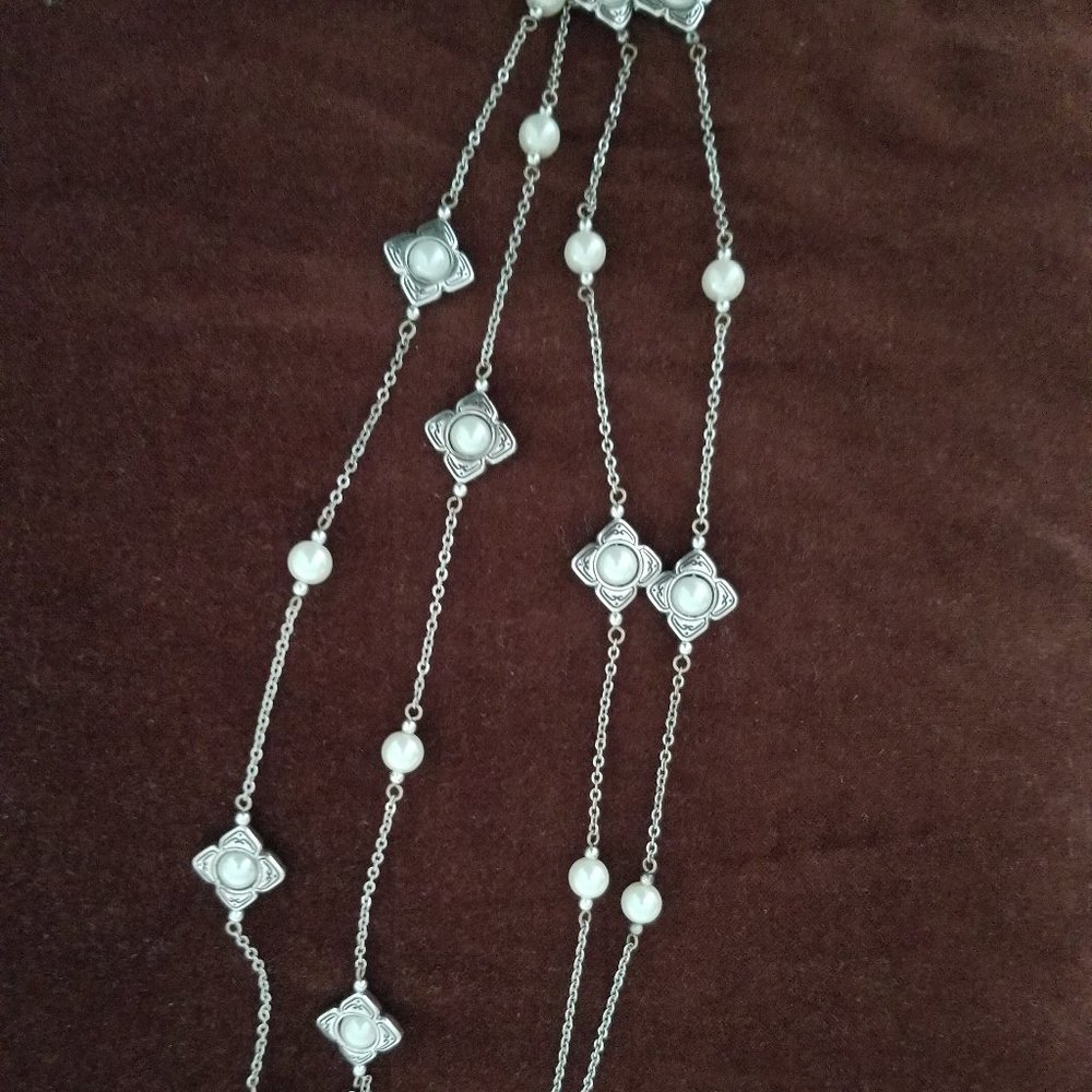 Brighton Silver and Faux Pearl long necklace